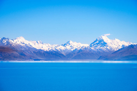 风景优美的普卡基湖和新西兰库克山，观