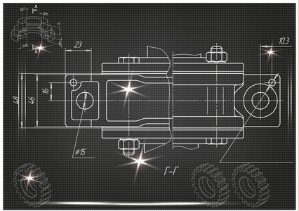 黑色背景上的机械图纸