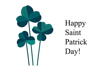 绿色三叶草花束在白色背景。圣帕特里克节贺卡。爱尔兰语。矢量平图