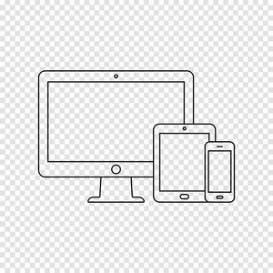 透明背景下的现代数字设备细线图标