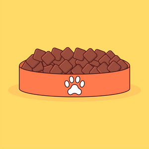 卡通猫爪印动物碗与饲料.狗粮.爪印.卡通矢量插画照片