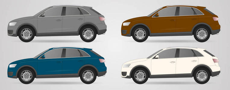 在灰色的背景上设置不同颜色的 Suv 车的类型