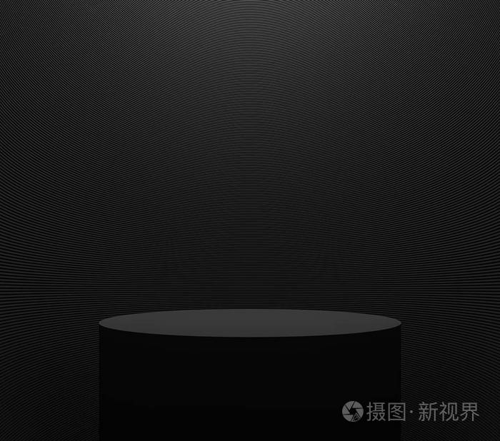产品展示架带有黑色3d 渲染图像, 有黑色的圆柱形背景