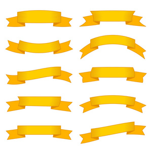 一套十黄色丝带和横幅为网页设计