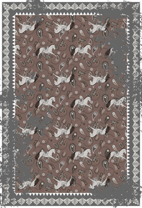 马和佩斯利灰色棕色矢量地毯设计
