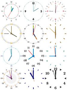 一组不同的机械时钟, 每个十二小时的图像