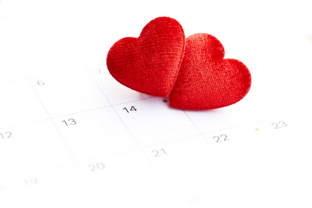 日历与红色标记在2019年2月14日。情人节概念