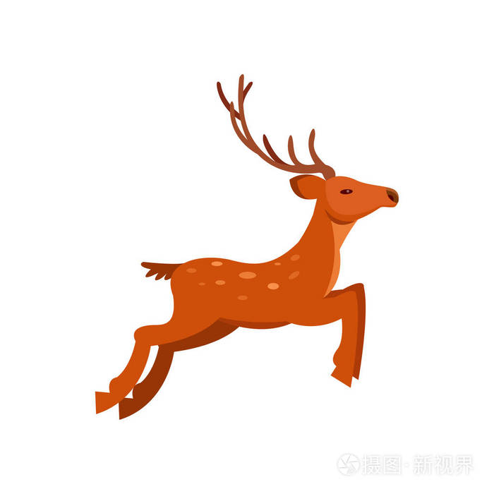 棕色优雅斑点鹿与鹿角, 野生动物卡通矢量插图