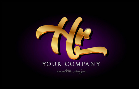 hr h r 3d 金字母金色字母金属徽标图标设计 h