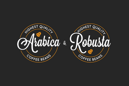 咖啡和罗布斯塔标志黑色背景
