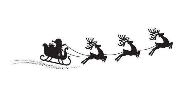 圣诞老人驯鹿雪橇飞星星魔法白色背景