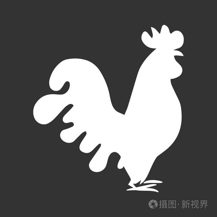 公鸡剪影孤立的黑色和白色.象征着新的一年