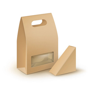 棕色空白纸板花掉手柄午餐套盒包装为三明治 食品 礼品 其他产品与窗口