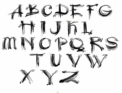 水彩手绘制的字母表。矢量图。刷涂上去的字母