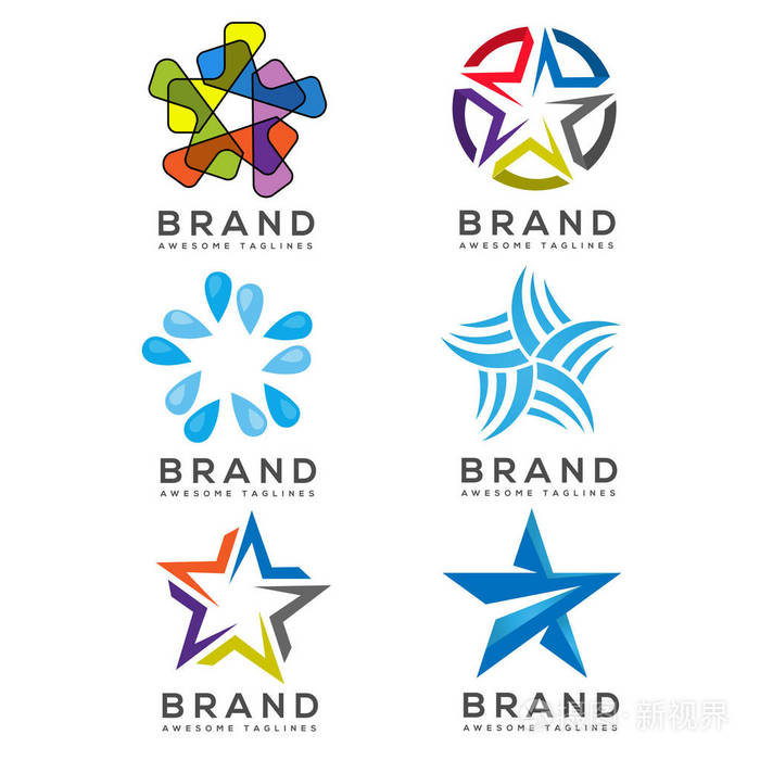 星形图标和徽标集 星型徽标模板 最佳星级媒体徽标矢量