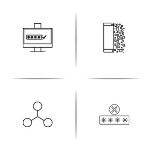 互联网安全简单的线性图标设置。分级显示的矢量图标