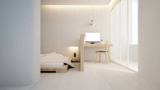 酒店或公寓的工作场所和卧室室内设计3d 渲染