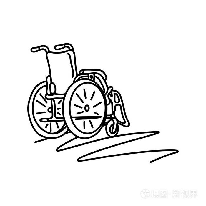 轮椅与copyspace矢量图解素描手画与黑色线隔离在白色背景上