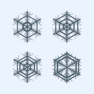 雪花的集合。冬季装饰元素