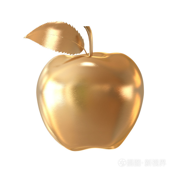 孤立在白色背景上的金苹果.高分辨率 3d re
