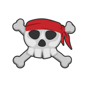 海盗的头骨，白色背景上的卡通矢量