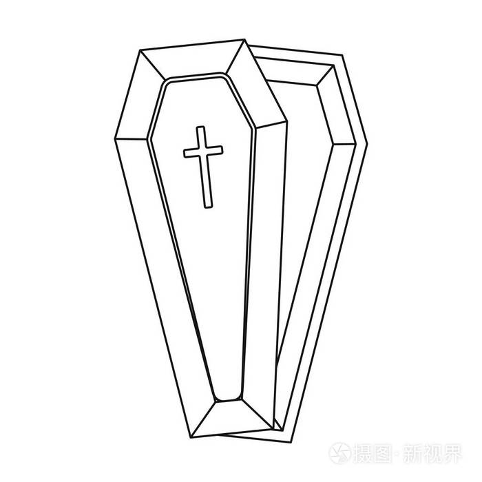 棺材在白色背景上孤立的大纲样式图标.葬礼仪式象征股票矢量图