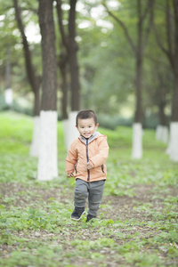 快乐学汉语，宝贝男孩在树林里跑