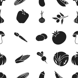 蔬菜图案中的黑色风格的图标。蔬菜的大集合矢量符号股票图