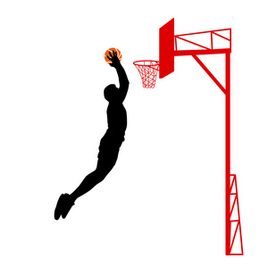 男子篮球在白色背景上的黑色剪影