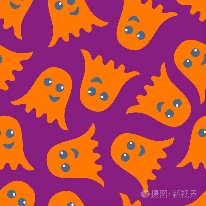 无缝模式的紫色背景上的橙色鬼