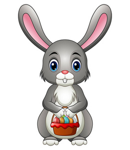 可爱卡通兔子抱着鸡蛋篮子的矢量插画