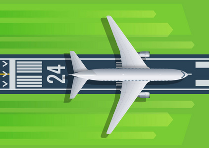 客机从机场起飞跑道上飞上飞机。为航空公司, 旅游, 运输公司网页设计。矢量插图