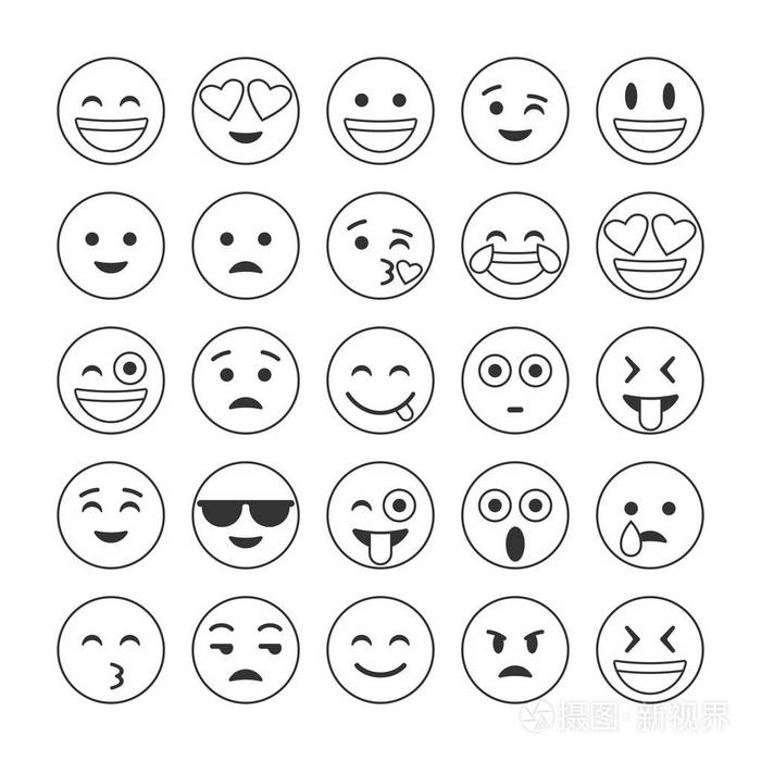 emoji 表情和表情符号.微笑, 扁平的图标.字符集或集合字符.向量