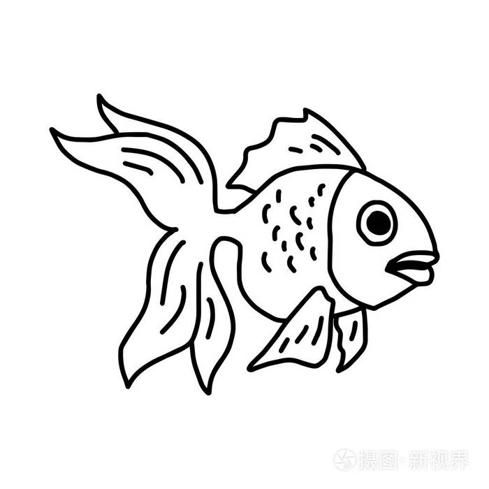 矢量图手的金鱼孤立在白色背景上的素描画