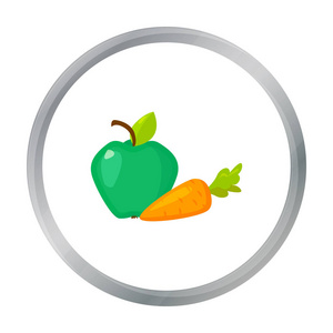 苹果胡萝卜图标在白色背景上孤立的卡通风格。牙科保健象征股票矢量图