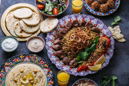 中东或阿拉伯党食物顶部视图
