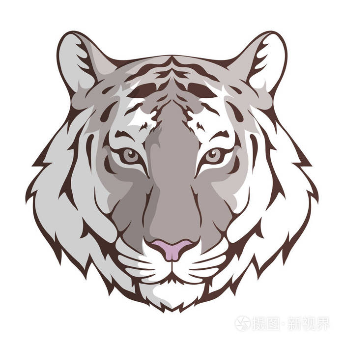 白色背景下老虎的扁平线形长阴影图标