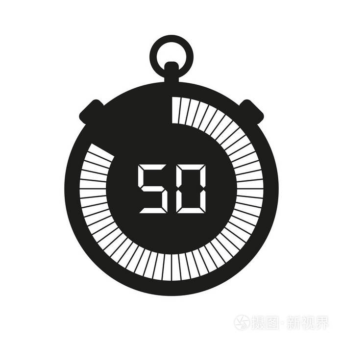 简单秒表图标 黑色定时器在白色背景.运动钟.