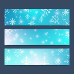 现代快乐新的一年设置的矢量横幅。圣诞节背景。设计模板与雪花。邀请卡表面