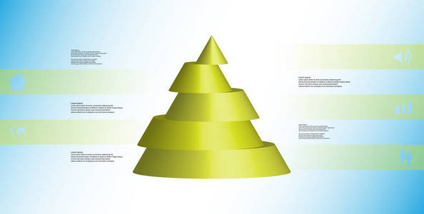 3d 插图图表模板, 带锥水平切片到五移位部件