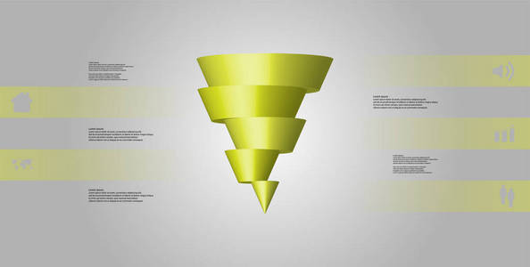 3d 插图图表模板, 带锥水平切片到五移位部件