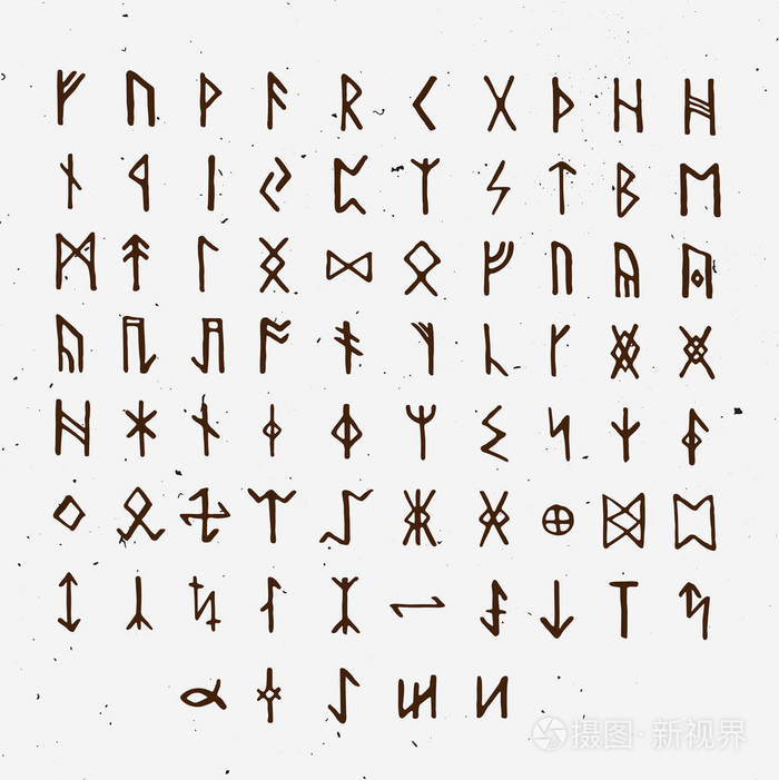 古老的神秘符号, 维京字母白色, 符文字体.带有浅色纹理的矢量插图.