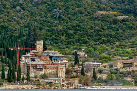 Docheiariou Dochiariou 修道院在阿托斯在山的自治修道院状态圣山, Chalkidiki, 希腊