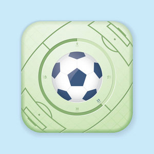 足球足球计时器。图标与球。字段线标记