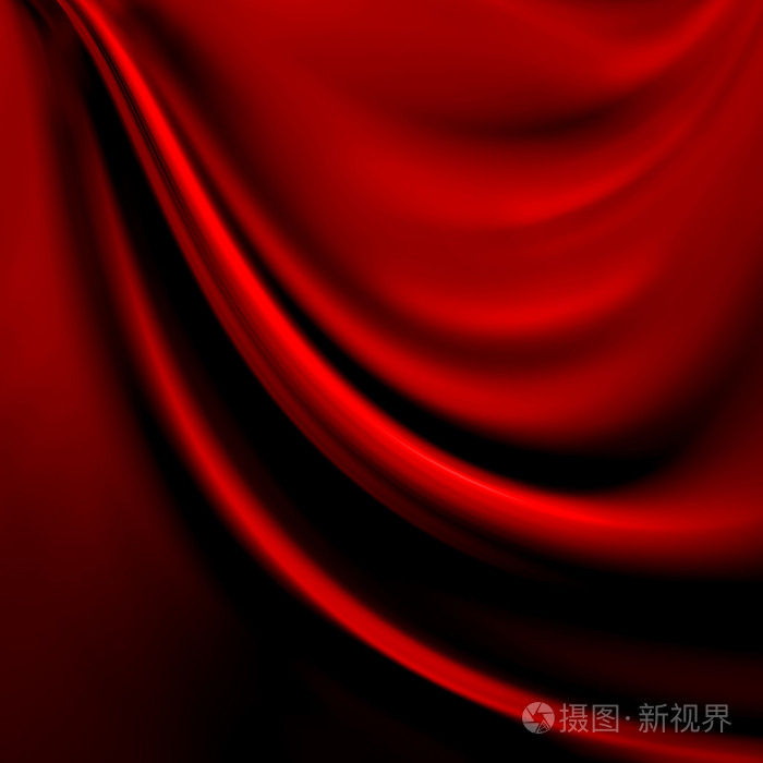 抽象的红色背景布或波浪褶皱缎丝绸纹理中的液体波图或天鹅绒材料或