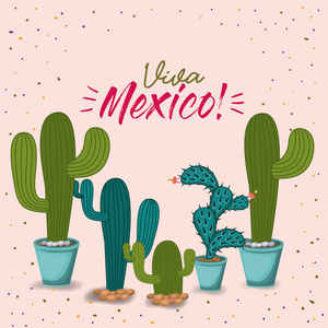 墨西哥万岁彩色海报与仙人掌植物