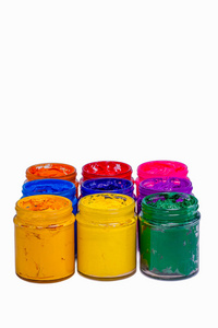 塑胶墨水在玻璃瓶中的多彩色彩图片