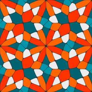 蓝绿色和橙色矢量无缝的几何平铺模式