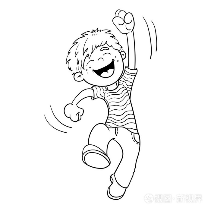 跳跃的男孩卡通着色页的课程大纲插画-正版商用图片0fw8no-摄图新视界