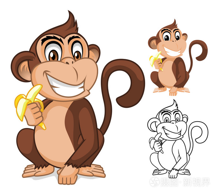 猴子抱着香蕉卡通人物